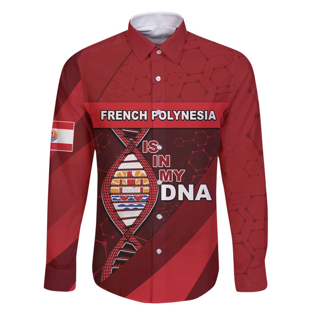 French Polynesia Is In My DNA Family Matching Off Shoulder Short Dress and Hawaiian Shirt DT05 Dad's Shirt - Long Sleeve Red - Polynesian Pride