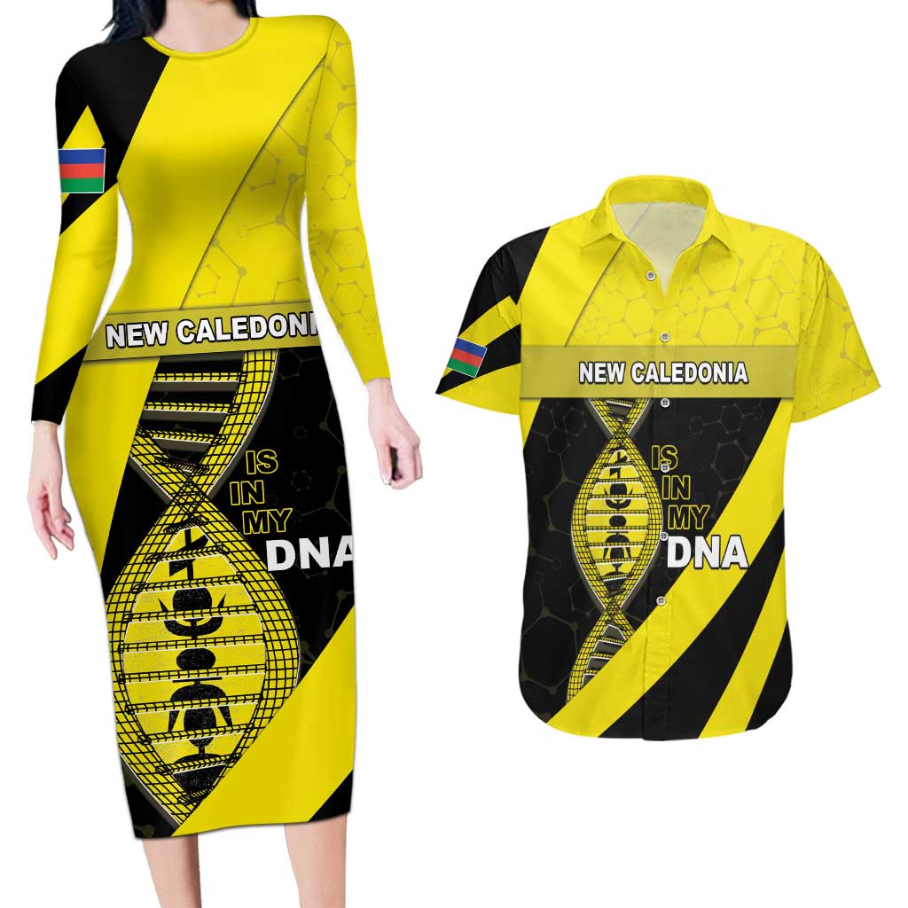 New Caledonia Is In My DNA Couples Matching Long Sleeve Bodycon Dress and Hawaiian Shirt DT05 Yellow - Polynesian Pride