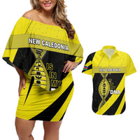 New Caledonia Is In My DNA Couples Matching Off Shoulder Short Dress and Hawaiian Shirt DT05 Yellow - Polynesian Pride