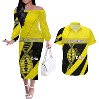 New Caledonia Is In My DNA Couples Matching Off The Shoulder Long Sleeve Dress and Hawaiian Shirt DT05 Yellow - Polynesian Pride
