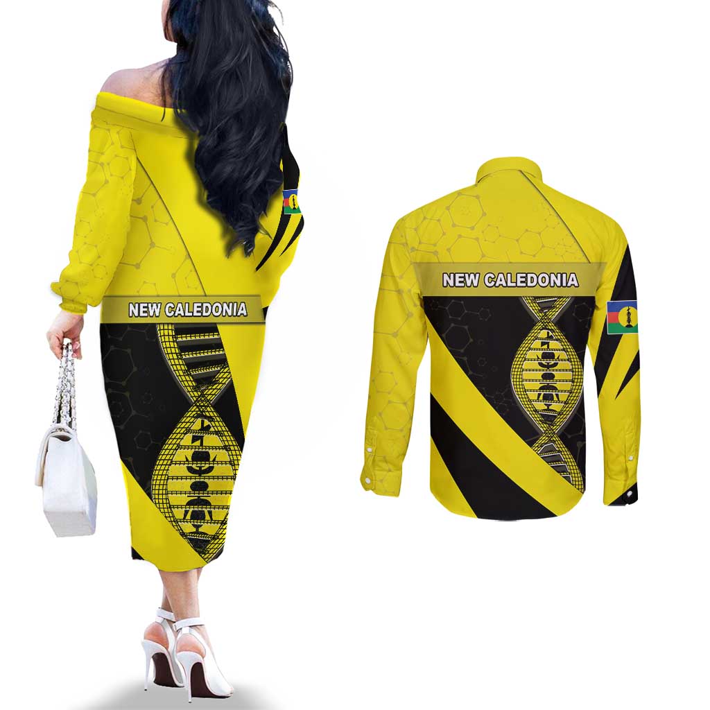 New Caledonia Is In My DNA Couples Matching Off The Shoulder Long Sleeve Dress and Long Sleeve Button Shirt DT05 - Polynesian Pride