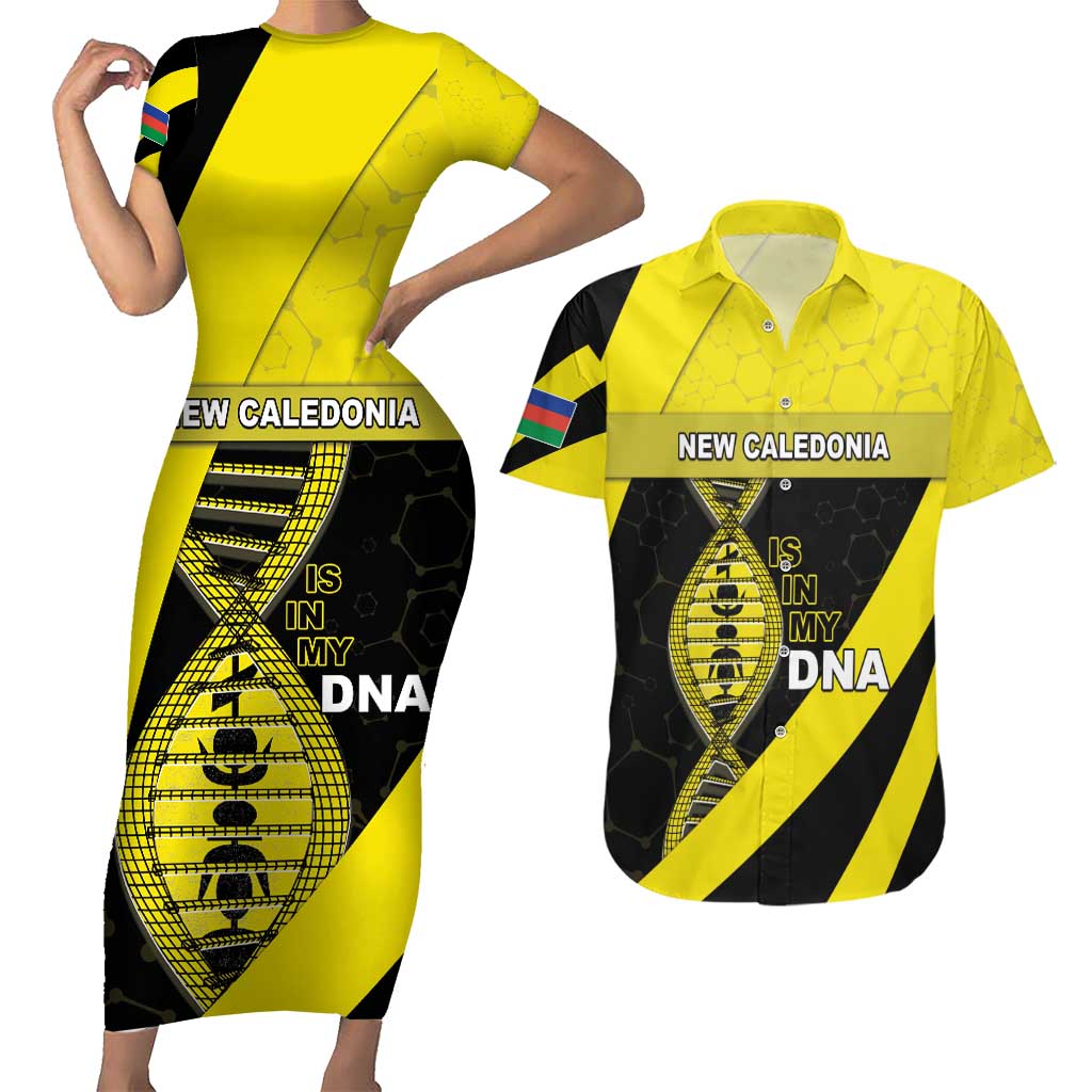 New Caledonia Is In My DNA Couples Matching Short Sleeve Bodycon Dress and Hawaiian Shirt DT05 Yellow - Polynesian Pride