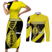 New Caledonia Is In My DNA Couples Matching Short Sleeve Bodycon Dress and Long Sleeve Button Shirt DT05 Yellow - Polynesian Pride