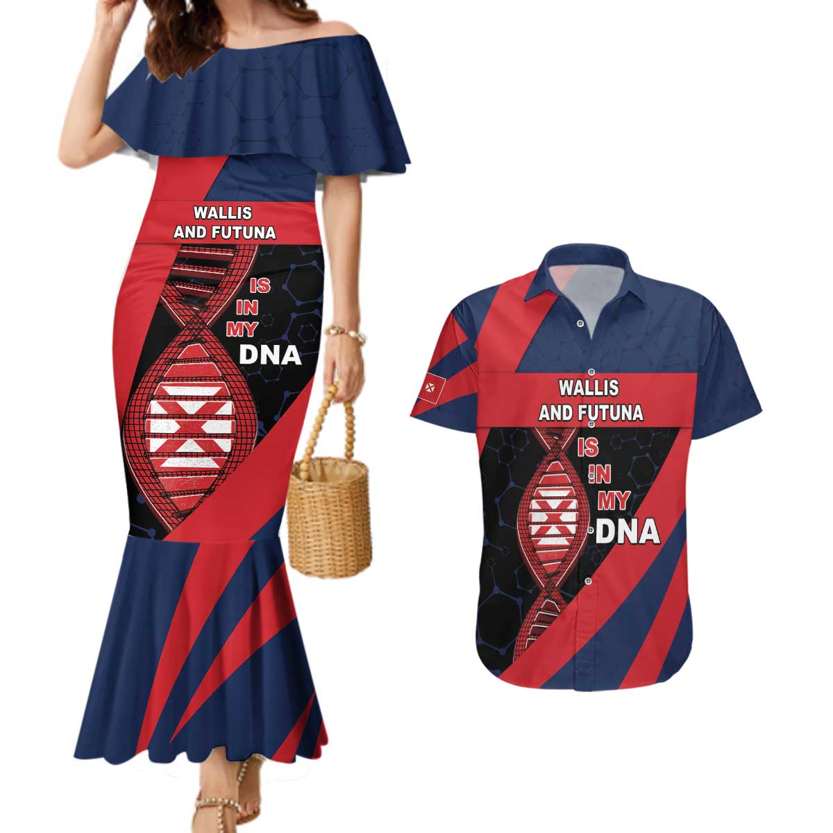 Wallis And Futuna Is In My DNA Couples Matching Mermaid Dress and Hawaiian Shirt DT05 Multicolor - Polynesian Pride