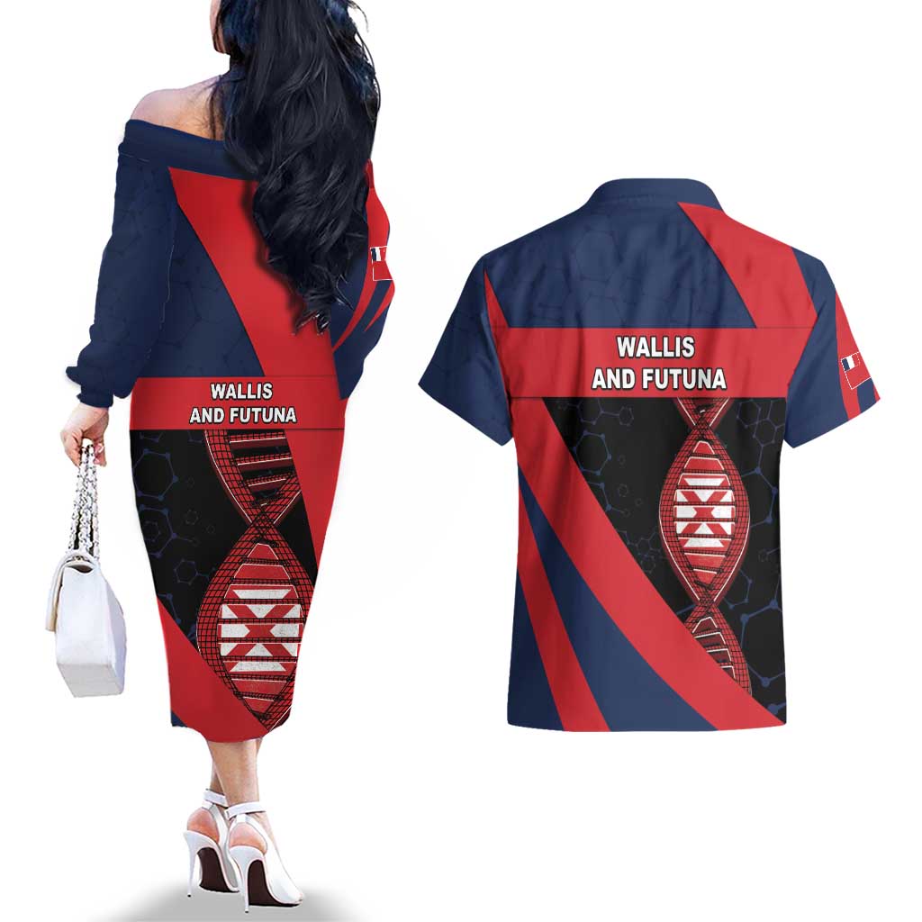 Wallis And Futuna Is In My DNA Couples Matching Off The Shoulder Long Sleeve Dress and Hawaiian Shirt DT05 - Polynesian Pride