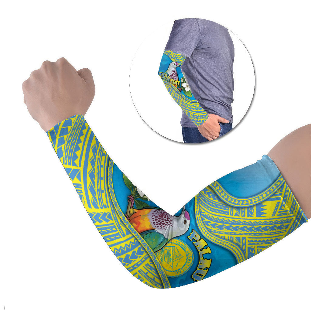 Personalised Palau Biib Bird Arm Sleeves Rur Flower And Rock Islands Patterns DT05 Set of 2 Blue - Polynesian Pride