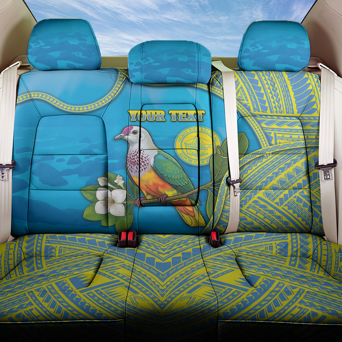 Personalised Palau Biib Bird Back Car Seat Cover Rur Flower And Rock Islands Patterns DT05 One Size Blue - Polynesian Pride