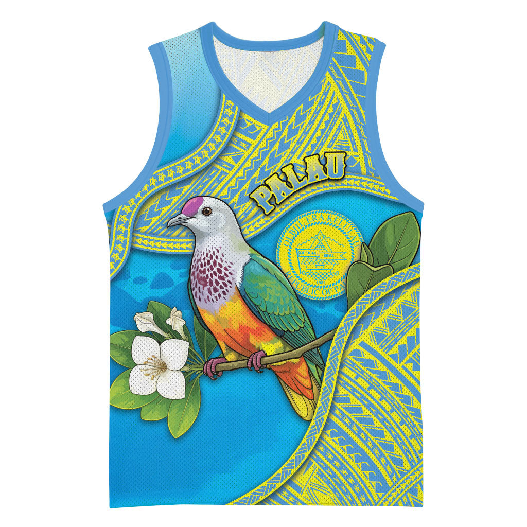 Personalised Palau Biib Bird Basketball Jersey Rur Flower And Rock Islands Patterns DT05 Unisex Blue - Polynesian Pride