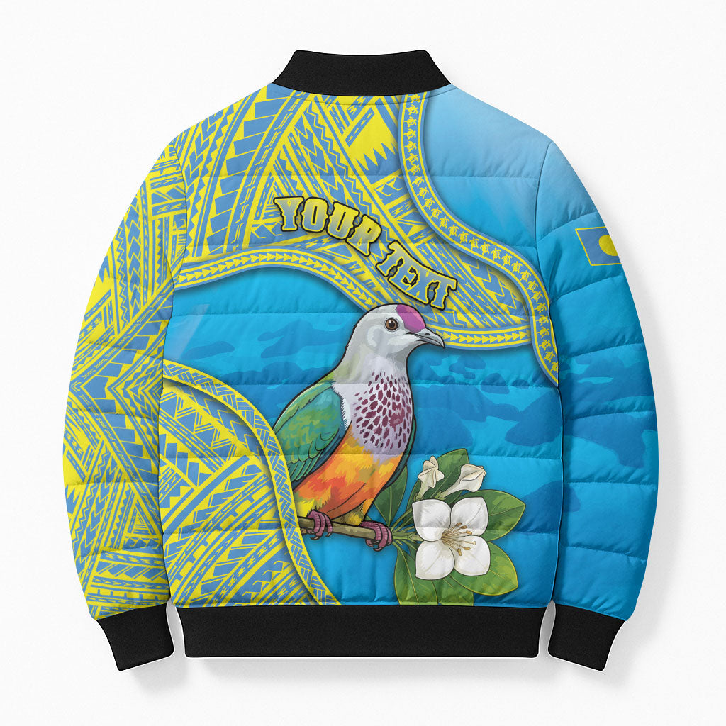 Personalised Palau Biib Bird Bomber Puffer Jacket Rur Flower And Rock Islands Patterns