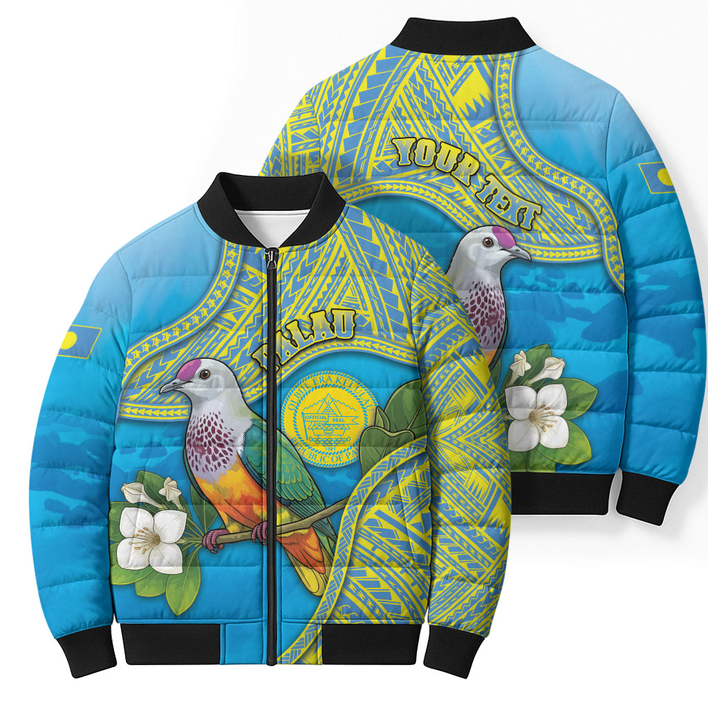 Personalised Palau Biib Bird Bomber Puffer Jacket Rur Flower And Rock Islands Patterns