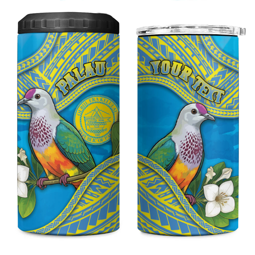 Personalised Palau Biib Bird 4 in 1 Can Cooler Tumbler Rur Flower And Rock Islands Patterns DT05 One Size: 16 oz Blue - Polynesian Pride