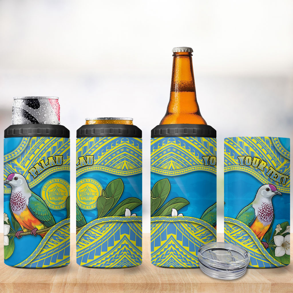 Personalised Palau Biib Bird 4 in 1 Can Cooler Tumbler Rur Flower And Rock Islands Patterns DT05 - Polynesian Pride