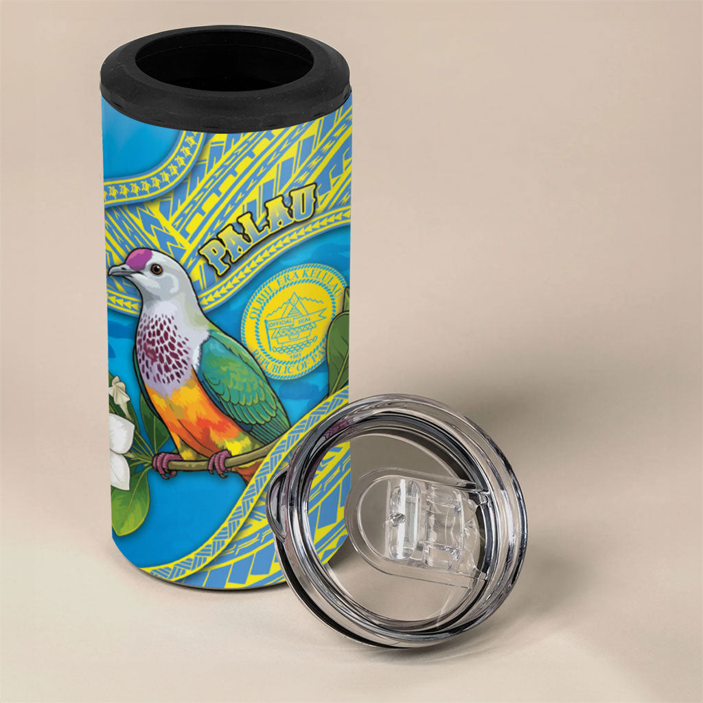 Personalised Palau Biib Bird 4 in 1 Can Cooler Tumbler Rur Flower And Rock Islands Patterns DT05 - Polynesian Pride