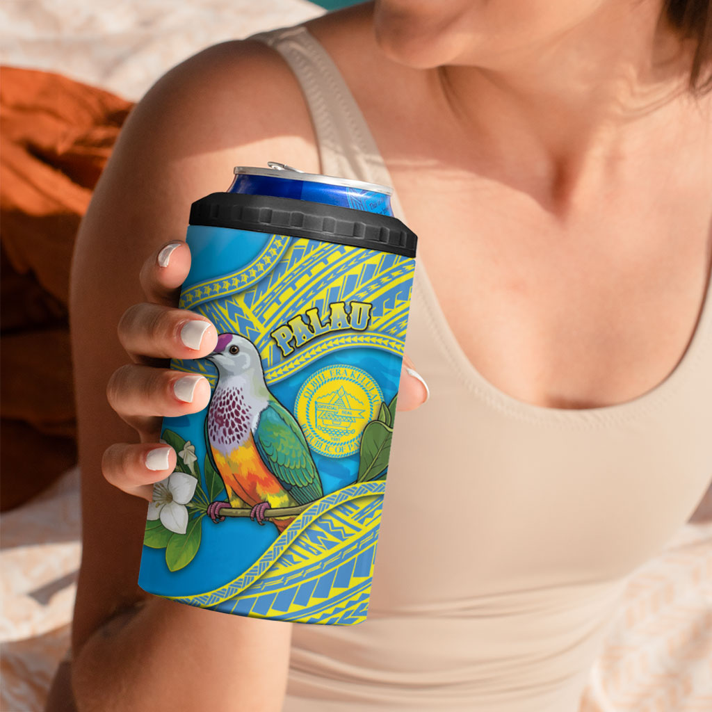 Personalised Palau Biib Bird 4 in 1 Can Cooler Tumbler Rur Flower And Rock Islands Patterns DT05 - Polynesian Pride