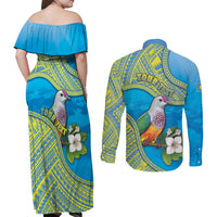 Personalised Palau Biib Bird Couples Matching Off Shoulder Maxi Dress and Long Sleeve Button Shirt Rur Flower And Rock Islands Patterns DT05 - Polynesian Pride