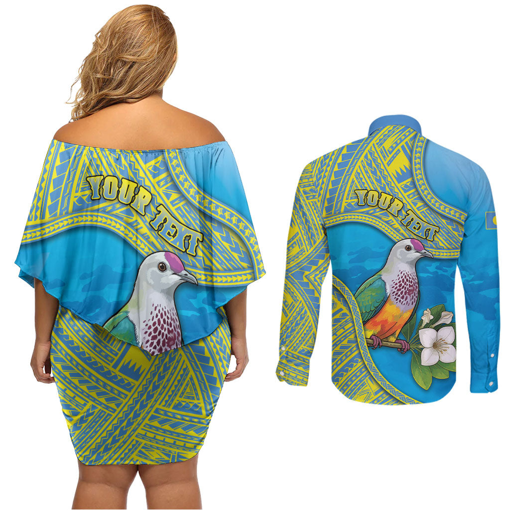 Personalised Palau Biib Bird Couples Matching Off Shoulder Short Dress and Long Sleeve Button Shirt Rur Flower And Rock Islands Patterns DT05 - Polynesian Pride