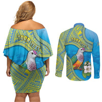 Personalised Palau Biib Bird Couples Matching Off Shoulder Short Dress and Long Sleeve Button Shirt Rur Flower And Rock Islands Patterns DT05 - Polynesian Pride