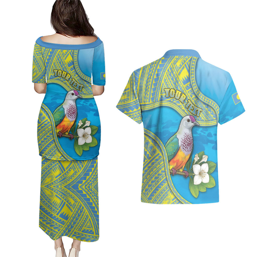 Personalised Palau Biib Bird Couples Matching Puletasi and Hawaiian Shirt Rur Flower And Rock Islands Patterns DT05 - Polynesian Pride