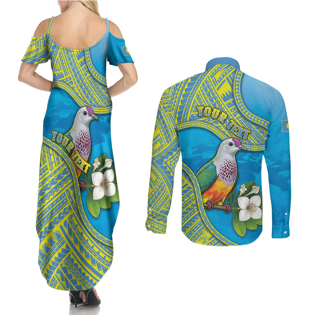 Personalised Palau Biib Bird Couples Matching Summer Maxi Dress and Long Sleeve Button Shirt Rur Flower And Rock Islands Patterns DT05 - Polynesian Pride