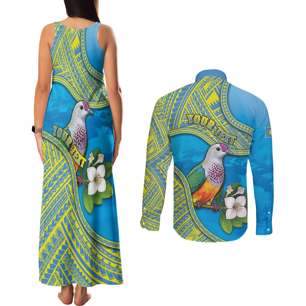 Personalised Palau Biib Bird Couples Matching Tank Maxi Dress and Long Sleeve Button Shirt Rur Flower And Rock Islands Patterns DT05 - Polynesian Pride