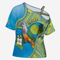Personalised Palau Biib Bird Cross Shoulder Shirt Rur Flower And Rock Islands Patterns DT05 Female Blue - Polynesian Pride