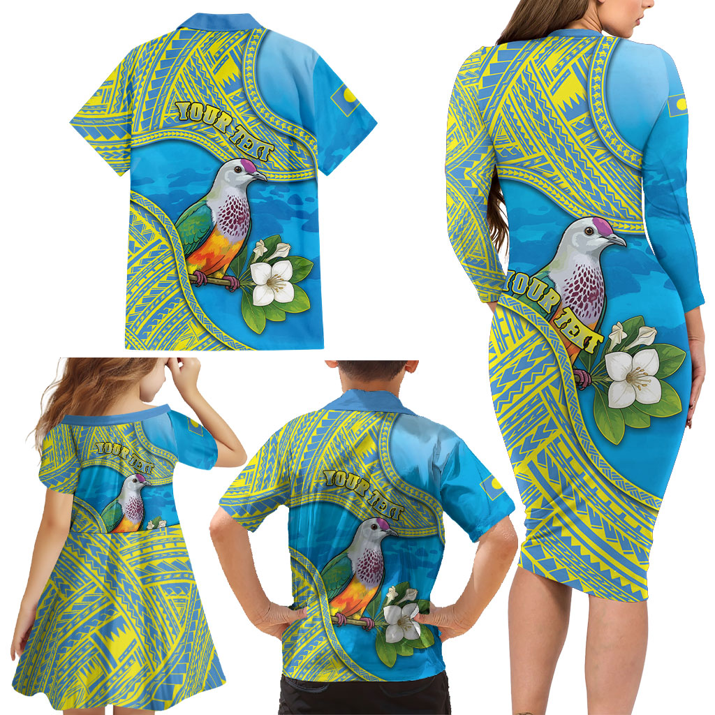 Personalised Palau Biib Bird Family Matching Long Sleeve Bodycon Dress and Hawaiian Shirt Rur Flower And Rock Islands Patterns DT05 - Polynesian Pride