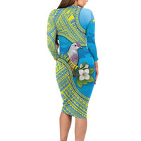 Personalised Palau Biib Bird Family Matching Long Sleeve Bodycon Dress and Hawaiian Shirt Rur Flower And Rock Islands Patterns DT05 - Polynesian Pride