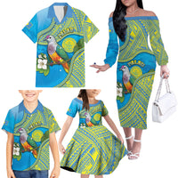 Personalised Palau Biib Bird Family Matching Off The Shoulder Long Sleeve Dress and Hawaiian Shirt Rur Flower And Rock Islands Patterns DT05 - Polynesian Pride