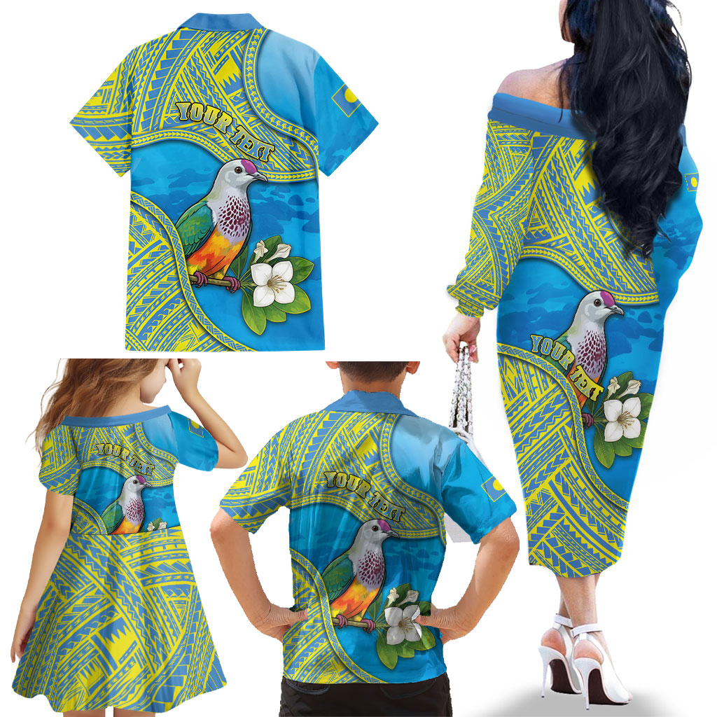 Personalised Palau Biib Bird Family Matching Off The Shoulder Long Sleeve Dress and Hawaiian Shirt Rur Flower And Rock Islands Patterns DT05 - Polynesian Pride