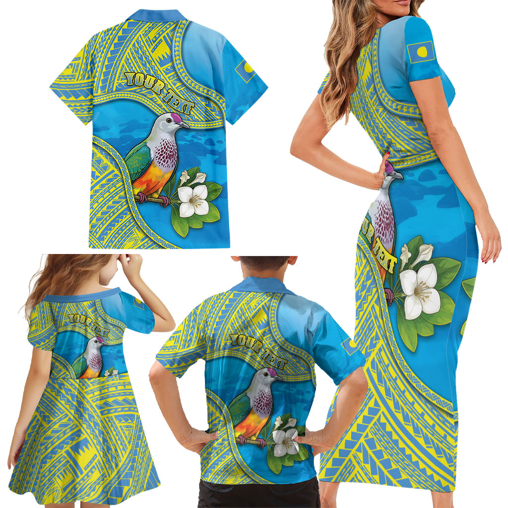 Personalised Palau Biib Bird Family Matching Short Sleeve Bodycon Dress and Hawaiian Shirt Rur Flower And Rock Islands Patterns DT05 - Polynesian Pride