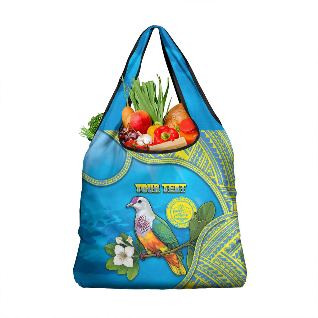 Personalised Palau Biib Bird Grocery Bag Rur Flower And Rock Islands Patterns DT05 1-pack One Size Blue - Polynesian Pride