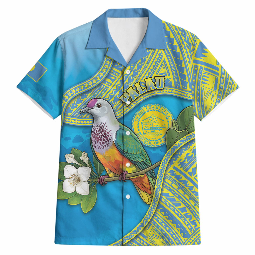 Personalised Palau Biib Bird Hawaiian Shirt Rur Flower And Rock Islands Patterns DT05 Blue - Polynesian Pride