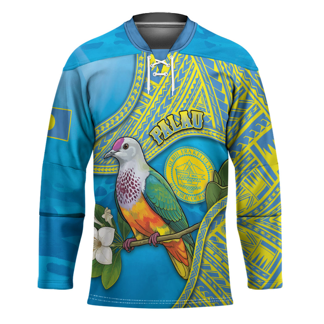 Personalised Palau Biib Bird Hockey Jersey Rur Flower And Rock Islands Patterns DT05 Unisex Blue - Polynesian Pride