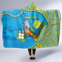 Personalised Palau Biib Bird Hooded Blanket Rur Flower And Rock Islands Patterns DT05 One Size Blue - Polynesian Pride
