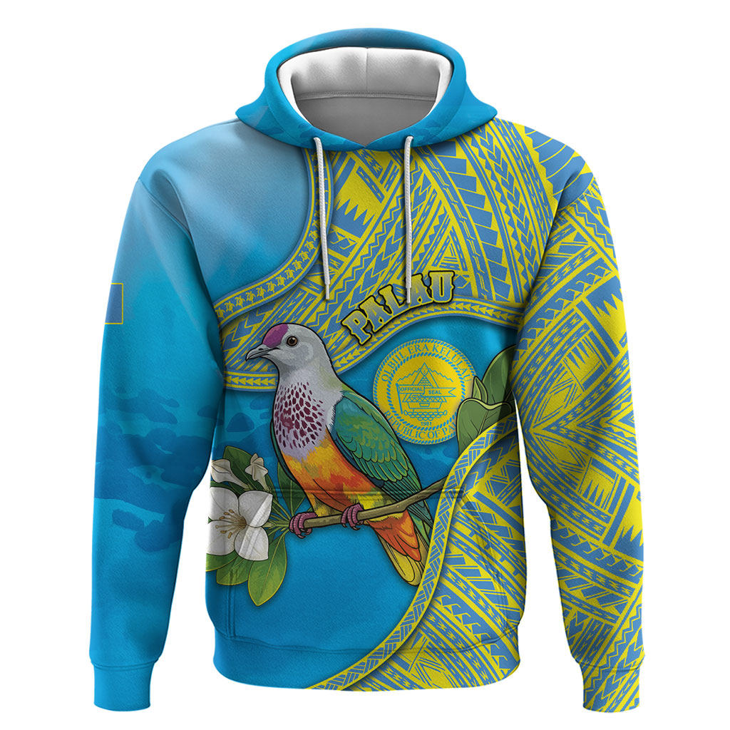 Personalised Palau Biib Bird Hoodie Rur Flower And Rock Islands Patterns DT05 Pullover Hoodie Blue - Polynesian Pride