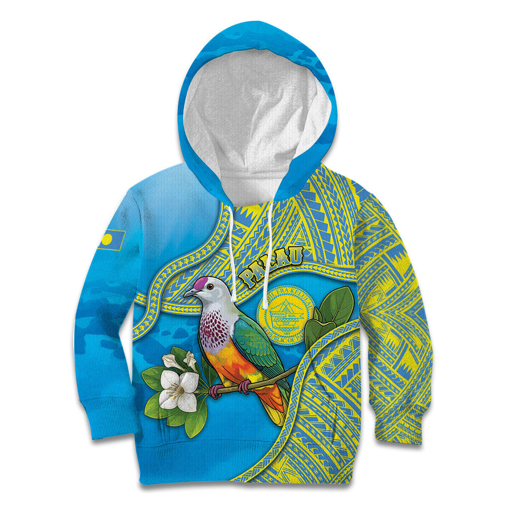 Personalised Palau Biib Bird Kid Hoodie Rur Flower And Rock Islands Patterns DT05 Hoodie Blue - Polynesian Pride