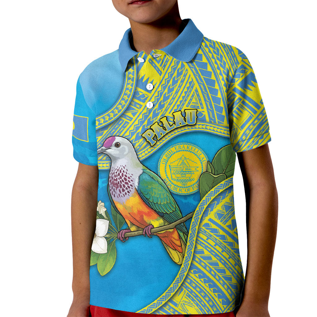 Personalised Palau Biib Bird Kid Polo Shirt Rur Flower And Rock Islands Patterns DT05 Kid Blue - Polynesian Pride