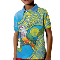 Personalised Palau Biib Bird Kid Polo Shirt Rur Flower And Rock Islands Patterns DT05 Kid Blue - Polynesian Pride