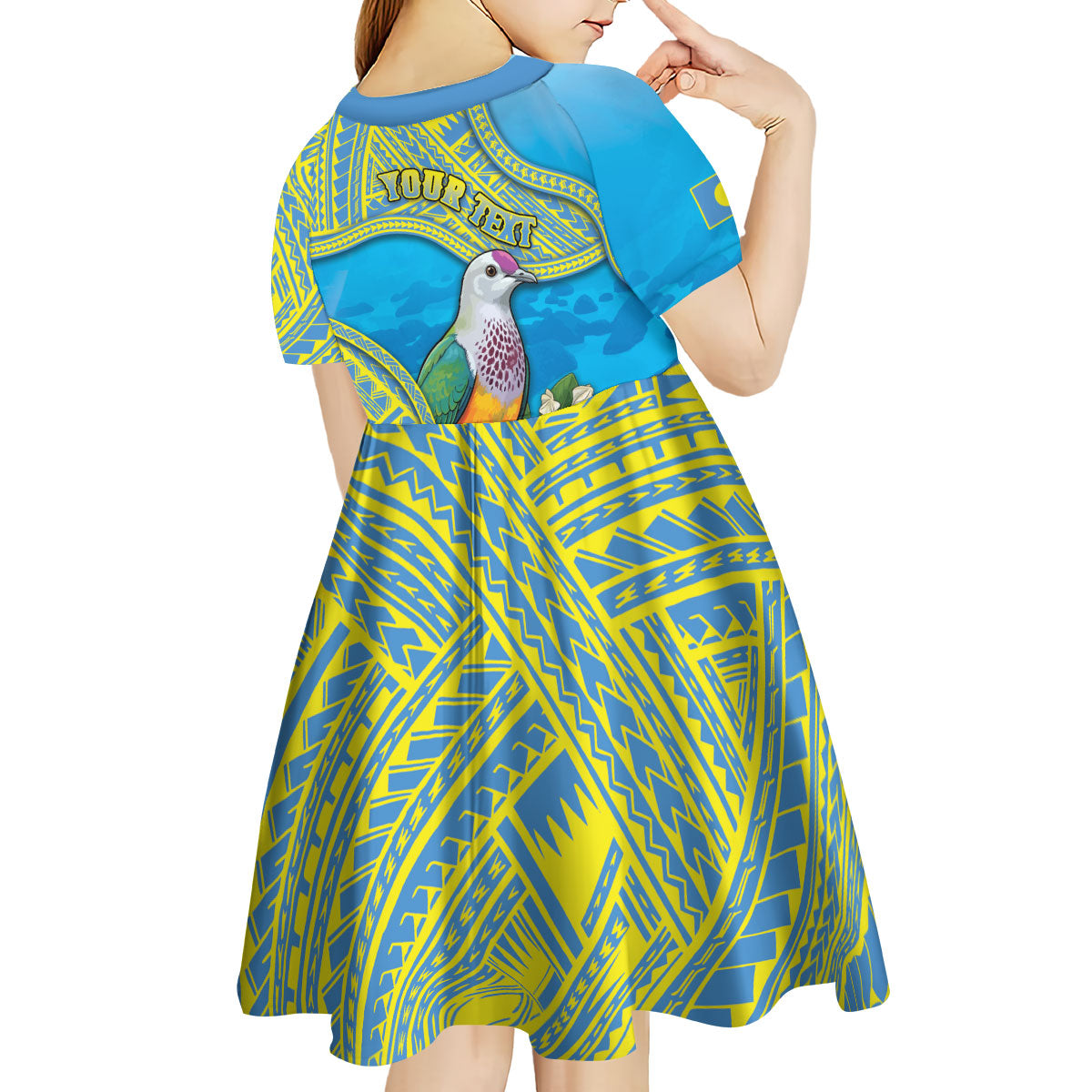 Personalised Palau Biib Bird Kid Short Sleeve Dress Rur Flower And Rock Islands Patterns DT05 - Polynesian Pride