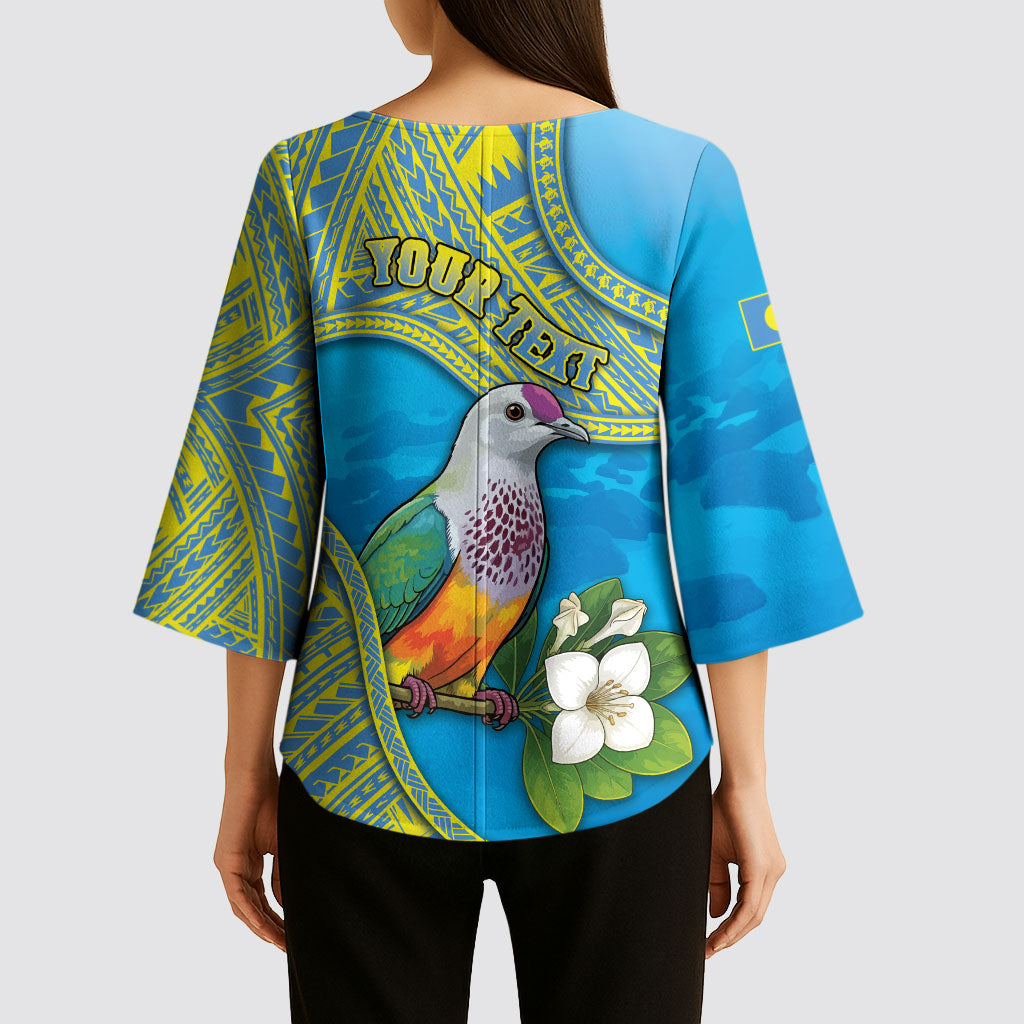 Personalised Palau Biib Bird Kimono Sleeve Blouse Rur Flower And Rock Islands Patterns DT05 - Polynesian Pride