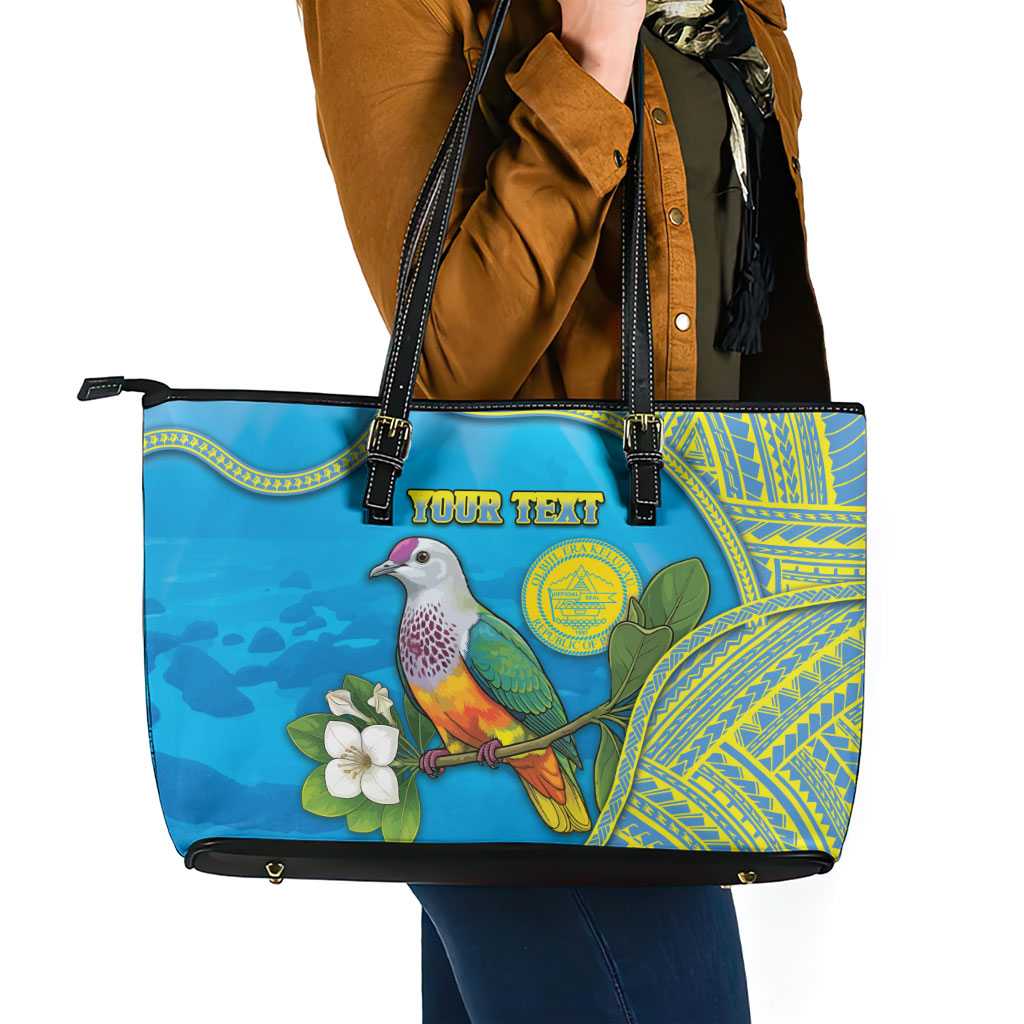 Personalised Palau Biib Bird Leather Tote Bag Rur Flower And Rock Islands Patterns DT05 - Polynesian Pride