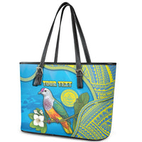 Personalised Palau Biib Bird Leather Tote Bag Rur Flower And Rock Islands Patterns DT05 - Polynesian Pride