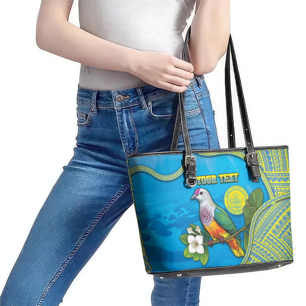 Personalised Palau Biib Bird Leather Tote Bag Rur Flower And Rock Islands Patterns DT05 - Polynesian Pride
