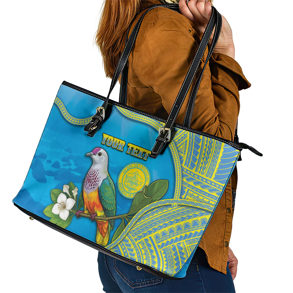 Personalised Palau Biib Bird Leather Tote Bag Rur Flower And Rock Islands Patterns DT05 - Polynesian Pride