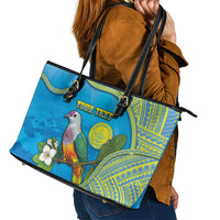 Personalised Palau Biib Bird Leather Tote Bag Rur Flower And Rock Islands Patterns DT05 - Polynesian Pride