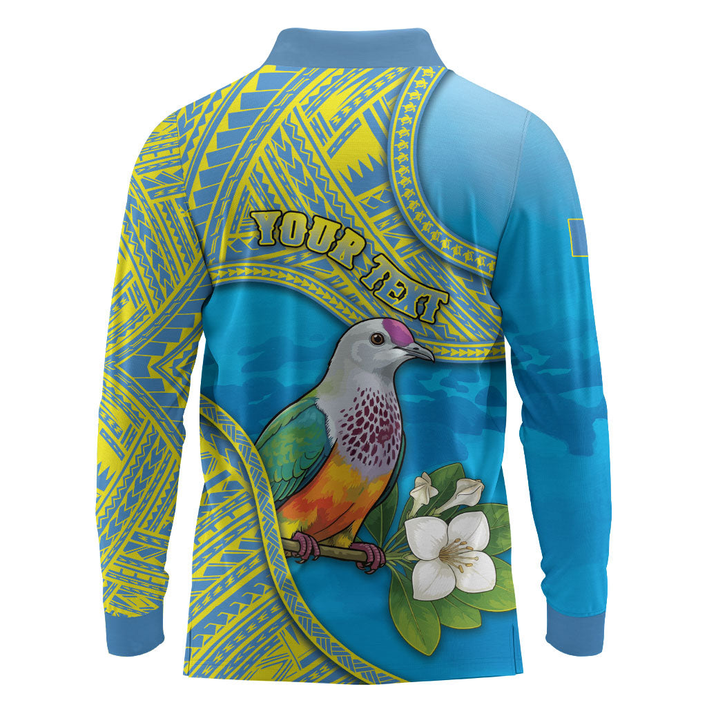 Personalised Palau Biib Bird Long Sleeve Polo Shirt Rur Flower And Rock Islands Patterns DT05 - Polynesian Pride