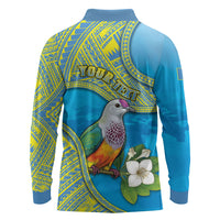 Personalised Palau Biib Bird Long Sleeve Polo Shirt Rur Flower And Rock Islands Patterns DT05 - Polynesian Pride