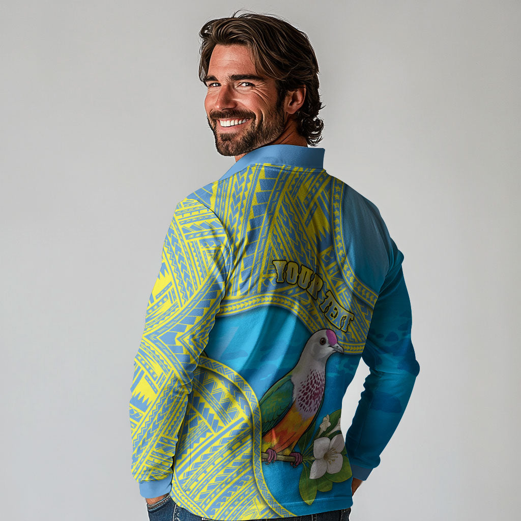 Personalised Palau Biib Bird Long Sleeve Polo Shirt Rur Flower And Rock Islands Patterns DT05 - Polynesian Pride