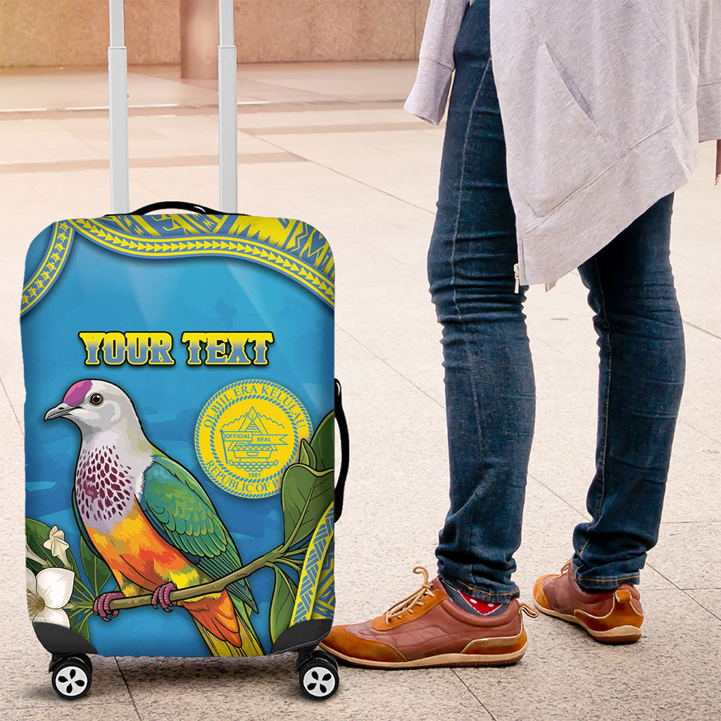 Personalised Palau Biib Bird Luggage Cover Rur Flower And Rock Islands Patterns DT05 Blue - Polynesian Pride