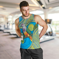 Personalised Palau Biib Bird Men Tank Top Rur Flower And Rock Islands Patterns DT05 Blue - Polynesian Pride